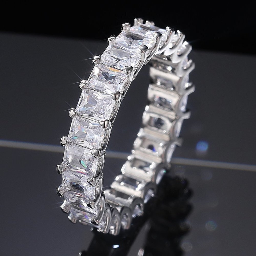 🦋925 Sterling Silver Plated Clear CZ Eternity Wedding/Engagement Ring,UNVN12103